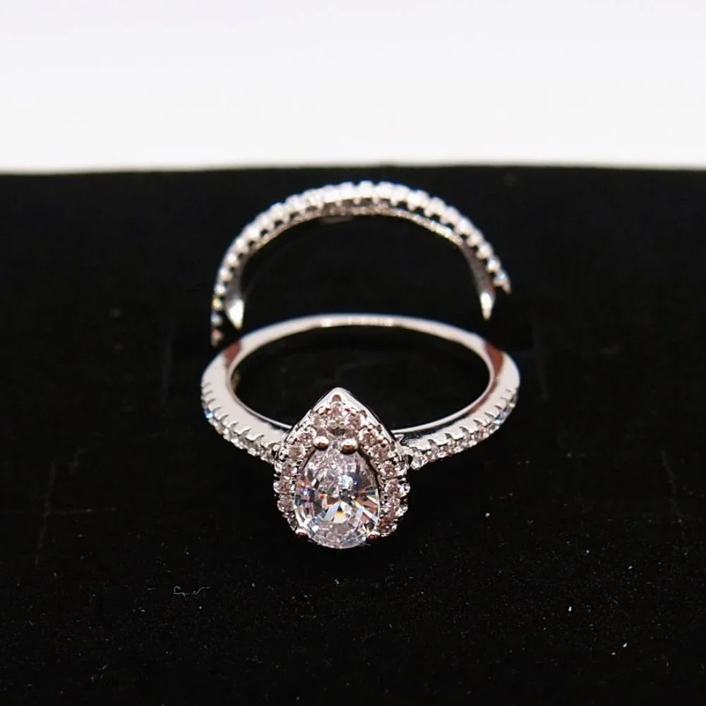 Beautiful 2 Pc. Teardrop Bridal Set,  .925 Solid Sterling Silver!!!! - Picture 6 of 8